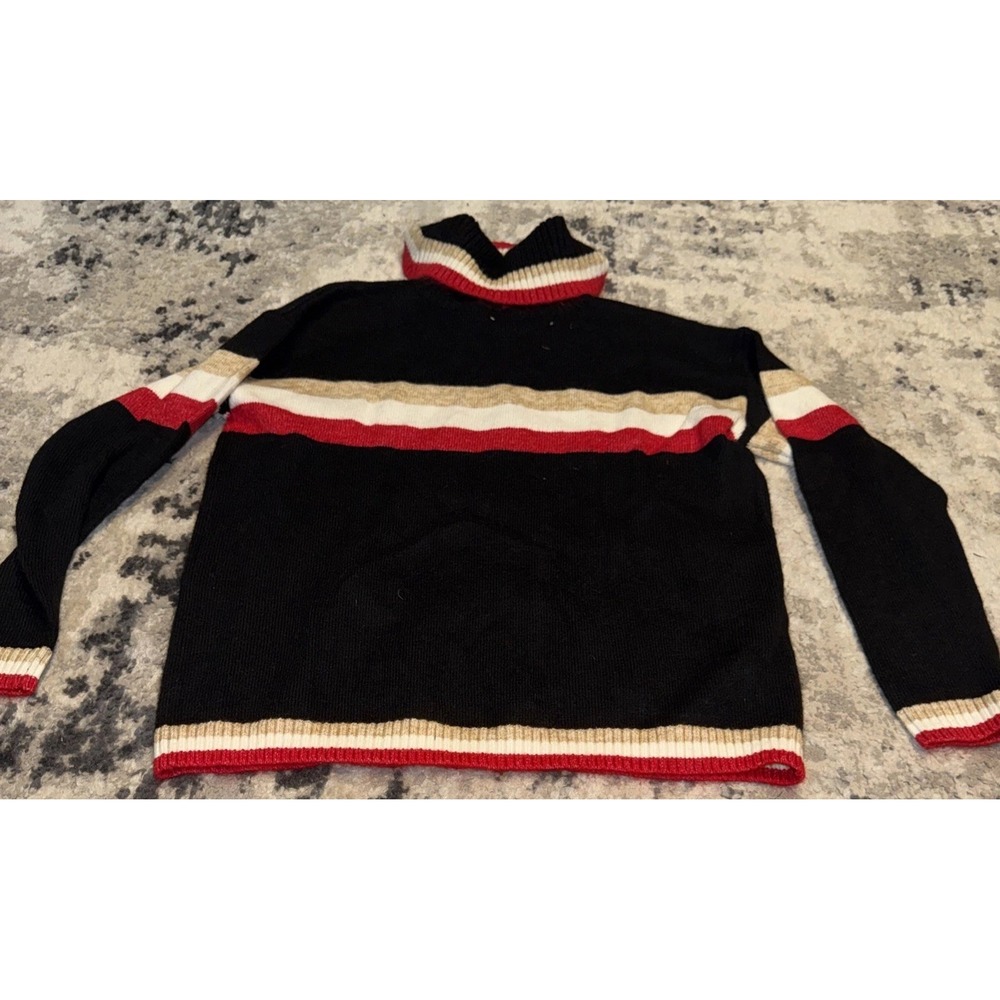 New Lou & Grey Apres Ski Turtleneck Sweater Striped Knit Graphic Sz Small - Picture 3 of 3